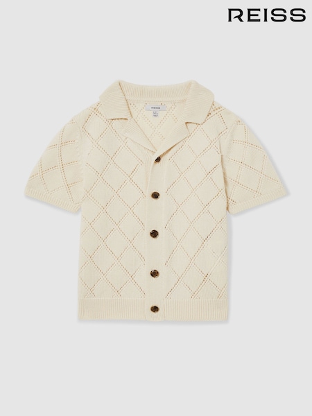 Reiss Off White Filby Cotton Blend Diamond Knit Shirt (AR3934) | £48