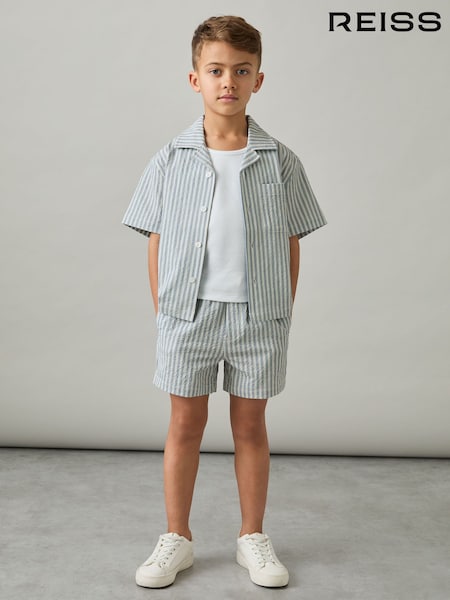 Reiss Soft Blue/White Sensei Seersucker Striped Shirt (AR3935) | £38