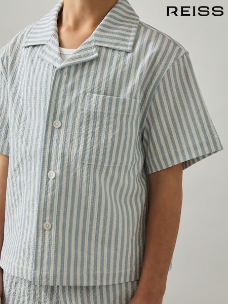 Reiss Soft Blue/White Sensei Seersucker Striped Shirt (AR3938) | £42