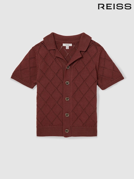 Reiss Paprika Red Filby Cotton Blend Diamond Knit Shirt (AR3939) | £48