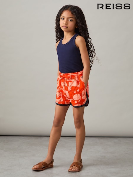 Reiss Multi Josanna Cotton Graphic-Print Quilted Shorts (AR3958) | £40