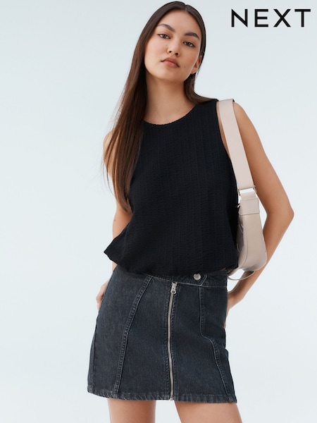 Black 100% Cotton Sleeveless Bubble Hem Top (AR3966) | £16