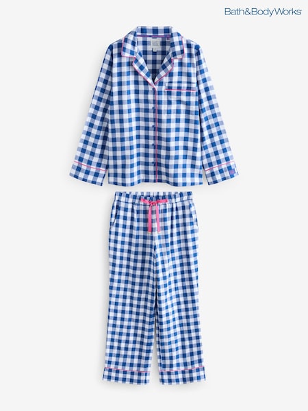Bath & Body Works Blue Check Button Through Pyjama Set (AR4057) | £46