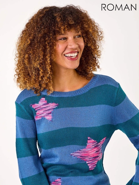 Roman Blue Star Stripe Crew Neck Knit Jumper (AR4522) | £48
