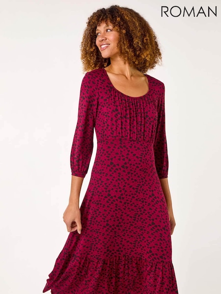 Roman Red Heart Print Frill Detail Midi Dress (AR4561) | £45