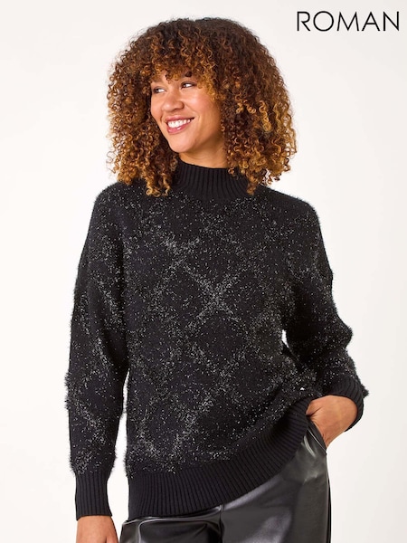 Roman Black Diamond Print Tinsel High Neck Jumper (AR4576) | £48