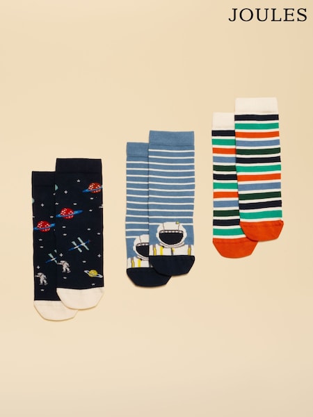 Joules Neat Feet Blue/Orange 3 Pack Socks (AR4593) | £11.95