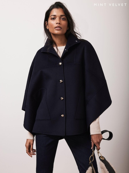 Mint Velvet Blue Wool Blend Cape (AR4630) | £235