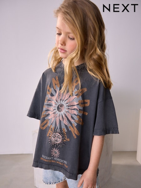 Grey Celestial Oversized Graphic Print T-Shirt (3-16yrs) (AR4642) | £10 - £15