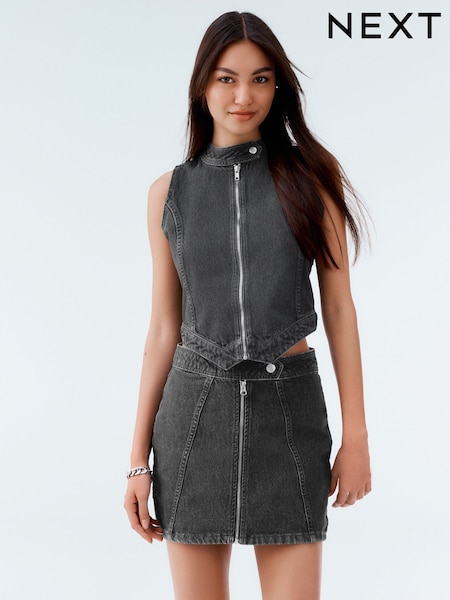 Grey 100% Cotton Micro Mini Denim Skirt (AR4679) | £38