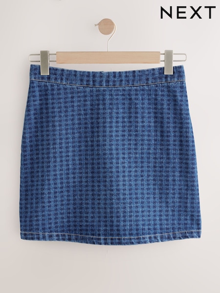 Blue Gingham Denim 100% Cotton Mini Skirt (AR4680) | £35