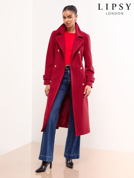 Lipsy Red Tab Funnel Neck Maxi Coat (AR4829) | £95