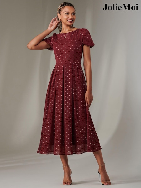 Jolie Moi Red Spot Chiffon Midimix Dress (AR4924) | £75