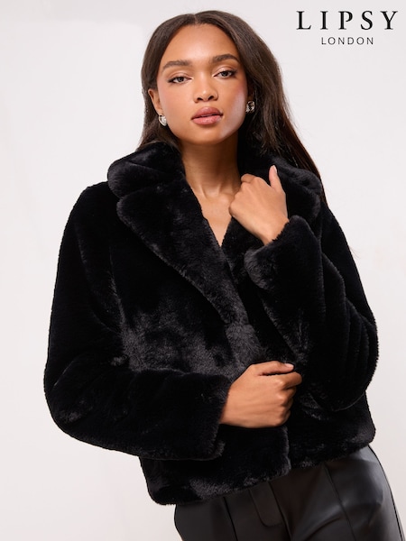 Lipsy Black Faux-Fur Short Collared Coat (AR4950) | £86