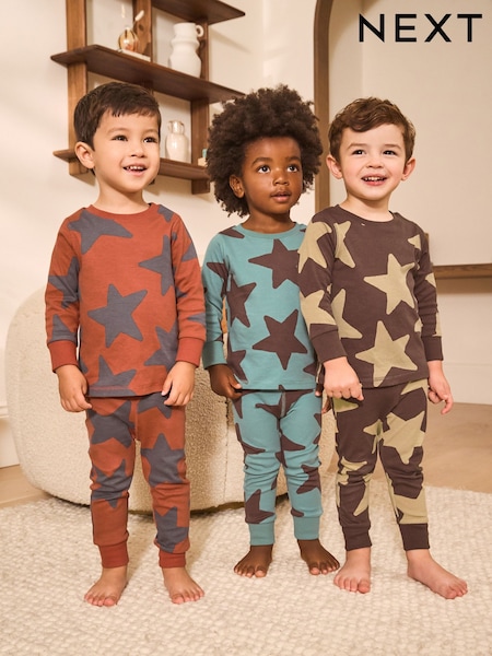 Blue/Brown Snuggle Pyjamas 3 Pack (9mths-10yrs) (AR6056) | £23 - £29