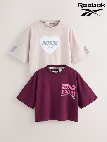 Reebok Burgundy/Mocha Cotton Drop Shoulder Graphic Print T-Shirts 2 Pack (AR6106) | £18 - £24