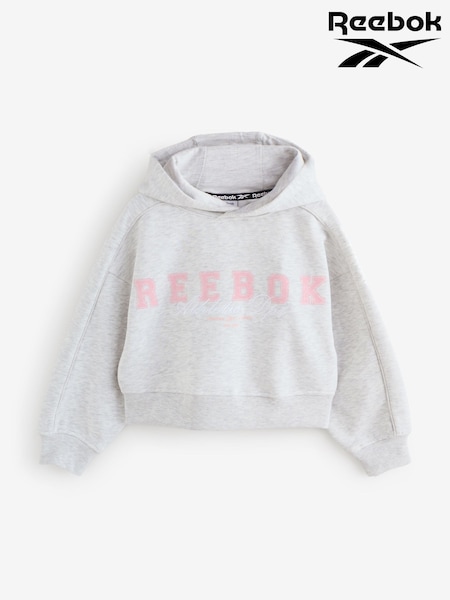 Reebok Grey Boxy Fit Piped Seam Cropped Graphic Print Hoodie (AR6108) | £20 - £26