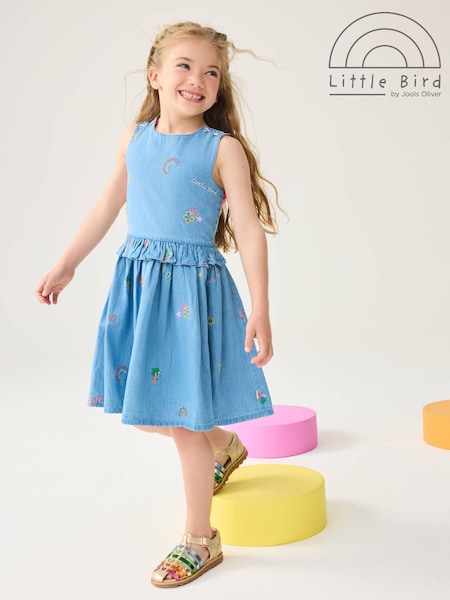 Little Bird by Jools Oliver Chambray Blue Woven 100% Cotton Cut Out Dress (AR6183) | £32 - £40
