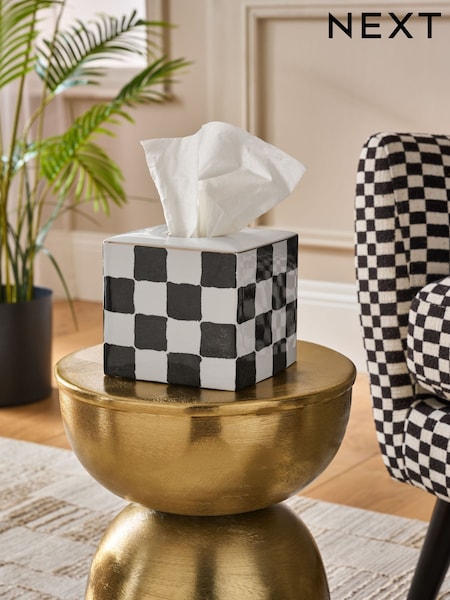 White/Black Check Ceramic Tissue Box (AR6185) | £18