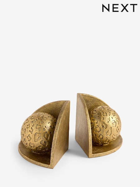 Gold Leopard Embossed Ball Book Ends (AR6188) | £28