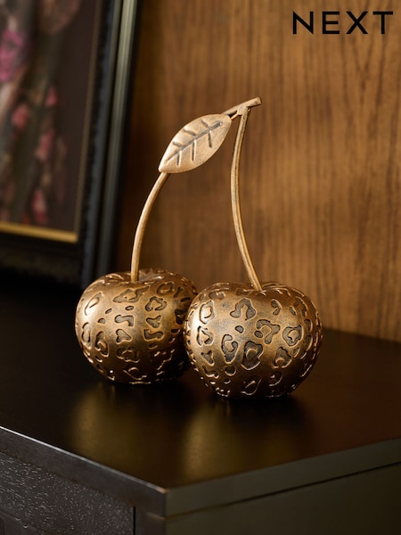 Gold Leopard Embossed Cherries Ornament (AR6192) | £16