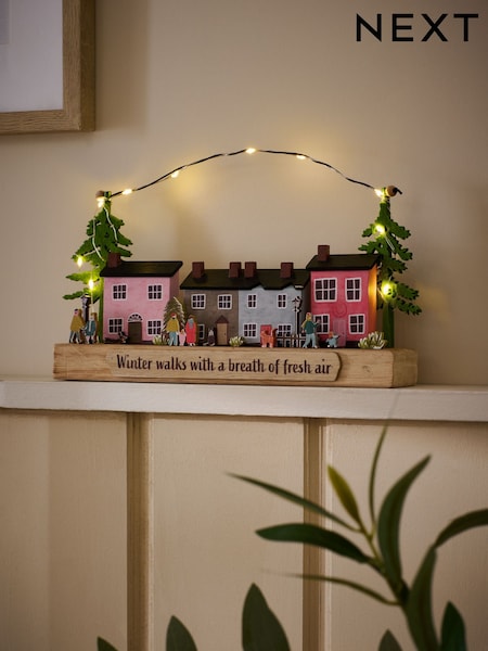 Multicolour Light Up Wooden Winter House Scene (AR6231) | £14