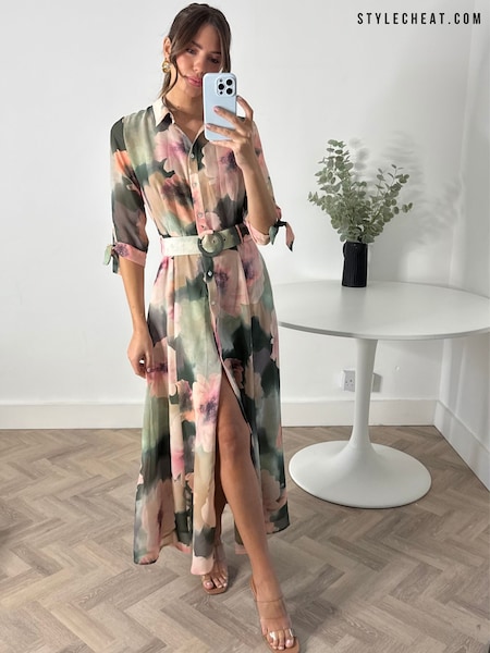 Style Cheat Pink Daphne Belted Shirt Dress (AR6281) | £58