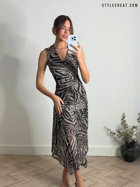 Style Cheat Black Senna V-Neck Ruched Animal Midi Dress (AR6283) | £58