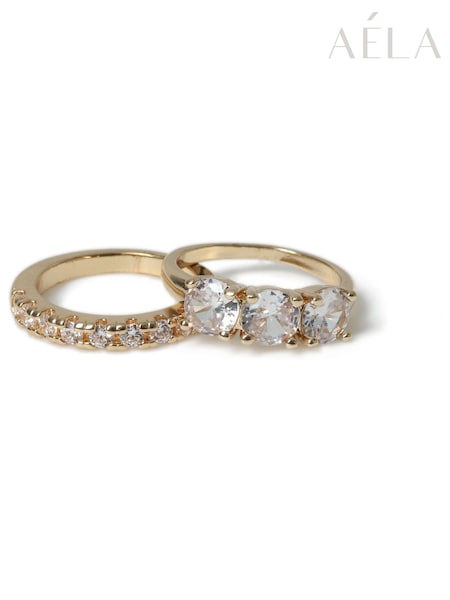 Aela Gold Tone Diamond Simulant Stone Set Ring (AR6347) | £20