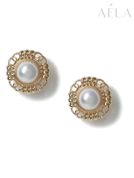 Aela Oversized Gold Tone Pearl Stud Earrings (AR6352) | £12.50