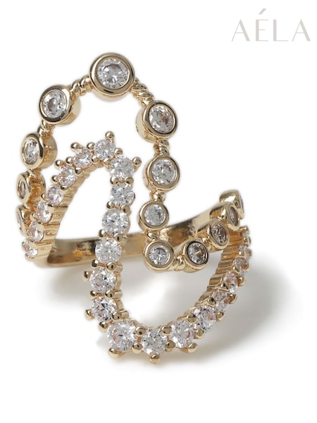 Aela Gold Tone Diamond Simulant Swirl Stone Set Ring (AR6383) | £20