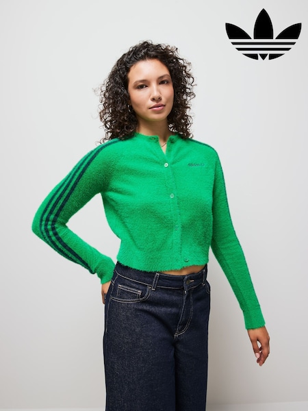 adidas Originals Green Fluffy 3-Stripes Cardigan (AR6385) | £75