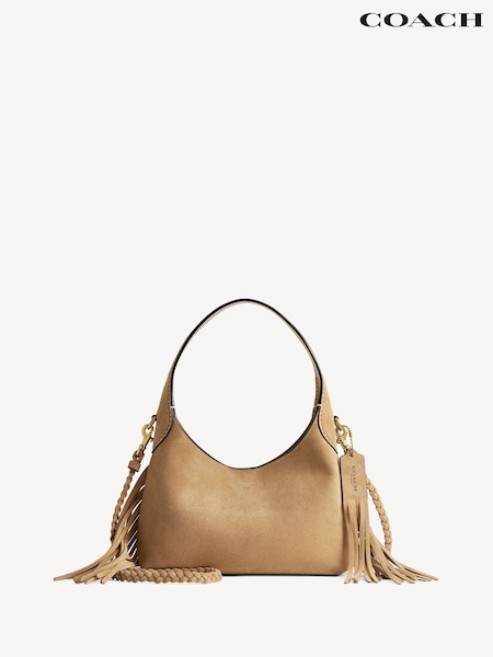 COACH Cream Suede Brooklyn Shoulder Bag 23 with Fringe Detailing (AR6444) | £275