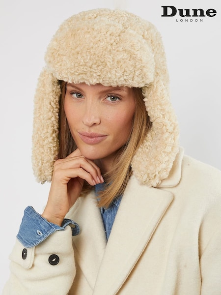 Dune London Cream Fuzzy Trapper Winter Hat (AR6460) | £50