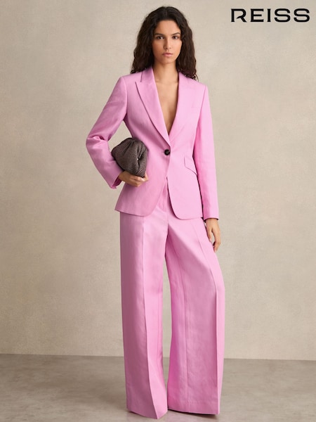 Reiss Pink Raine Petite Single Breasted Suit Jacket With Linen (AR6496) | £250