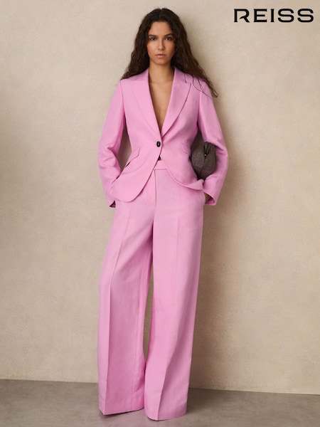Reiss Pink Raine Wide-Leg Trousers With Linen (AR6498) | £150