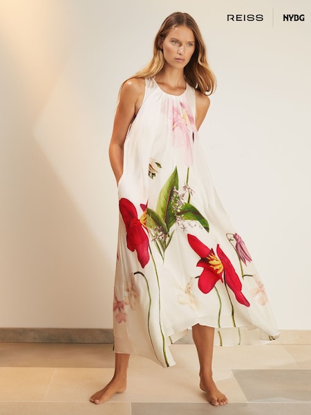 Reiss Ivory Aria NYBG Floral Print Maxi Dress With Linen (AR6517) | £288
