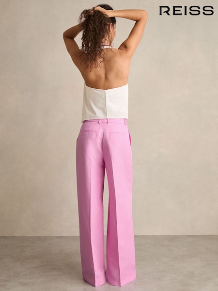 Reiss Pink Raine Petite Wide-Leg Trousers With Linen (AR6518) | £150