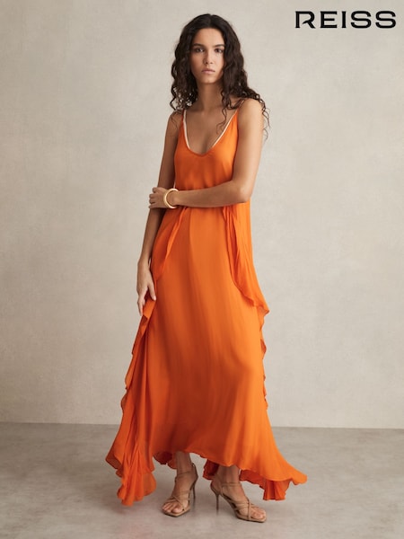 Reiss Orange Eden Ruffle Detail Maxi Dress (AR6522) | £298