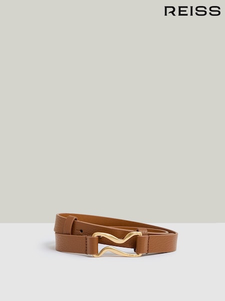 Reiss Tan Scarlett Leather Sculpted-Hardware Belt (AR6532) | £58