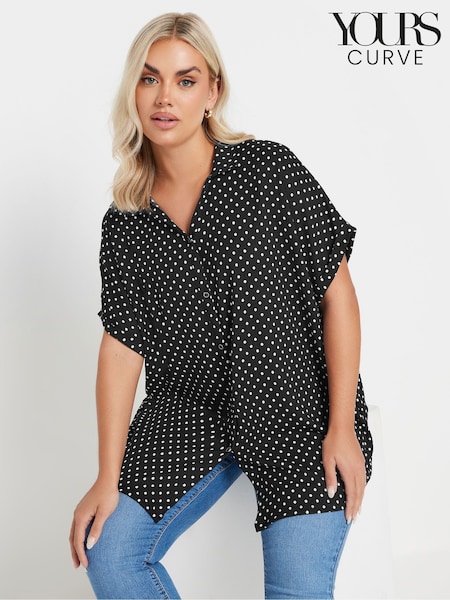 Yours Curve Black Dot Structured Jersey Shirt (AR6607) | £27