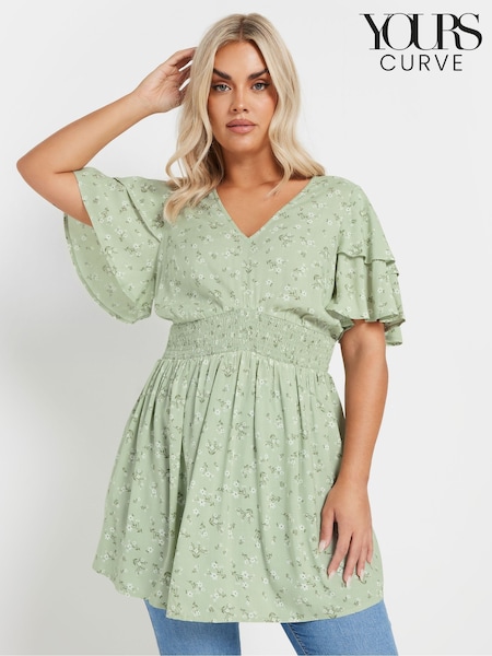 Yours Curve Green Flutter Sleeve Top (AR6625) | £27