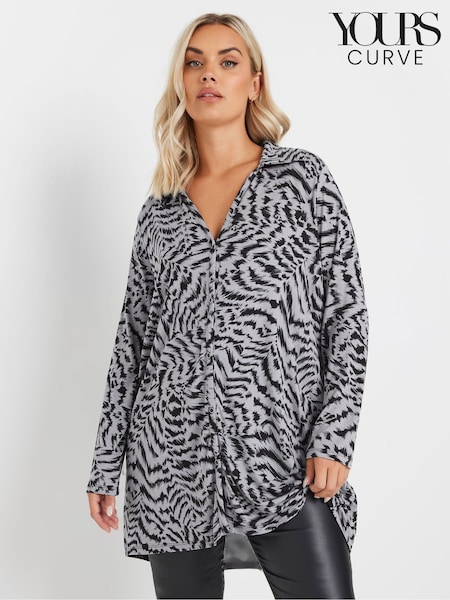 Yours Curve Grey Blurred Animal Print Jersey Shirt (AR6629) | £29