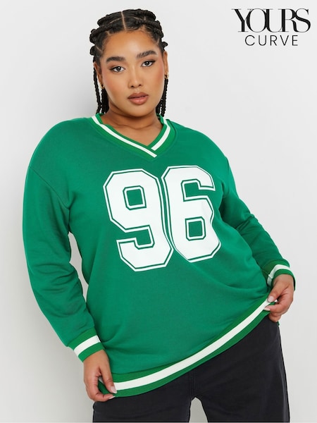 Yours Curve Green 96 Varsity Sweatshirt (AR6649) | £29