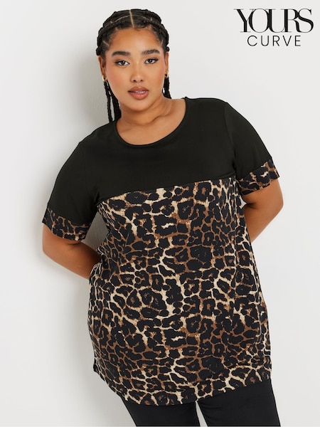 Yours Curve Black Contrast Leopard Print Top (AR6655) | £24