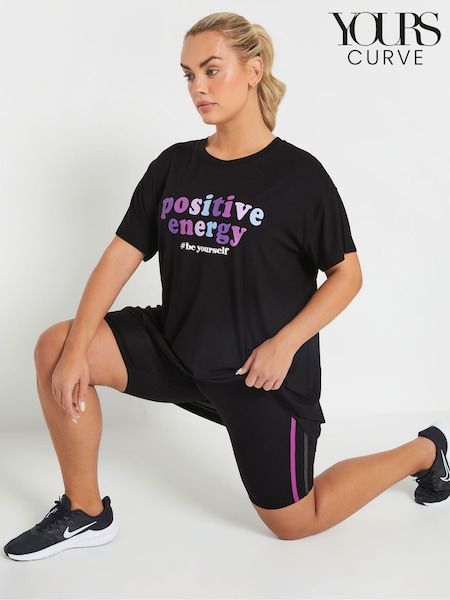 Yours Curve Black Positive Energy Active T-Shirt (AR6660) | £22
