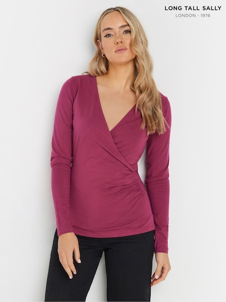 Long Tall Sally Red Long Sleeve Cotton Wrap Top (AR6665) | £21