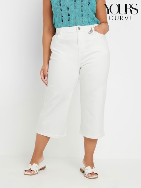 Yours Curve White Wide Leg Cropped Trousers (AR6669) | £31