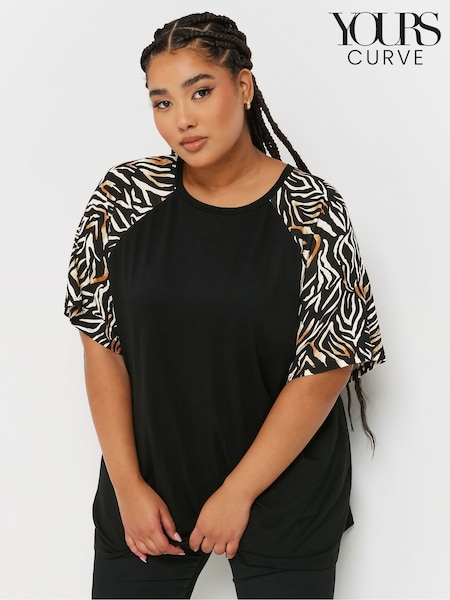 Yours Curve Black Zebra Print Raglan Detail Top (AR6675) | £24