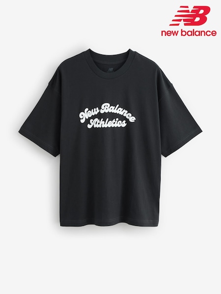 New Balance Black Womens Oversized Linear Heritage T-Shirt (AR6736) | £35